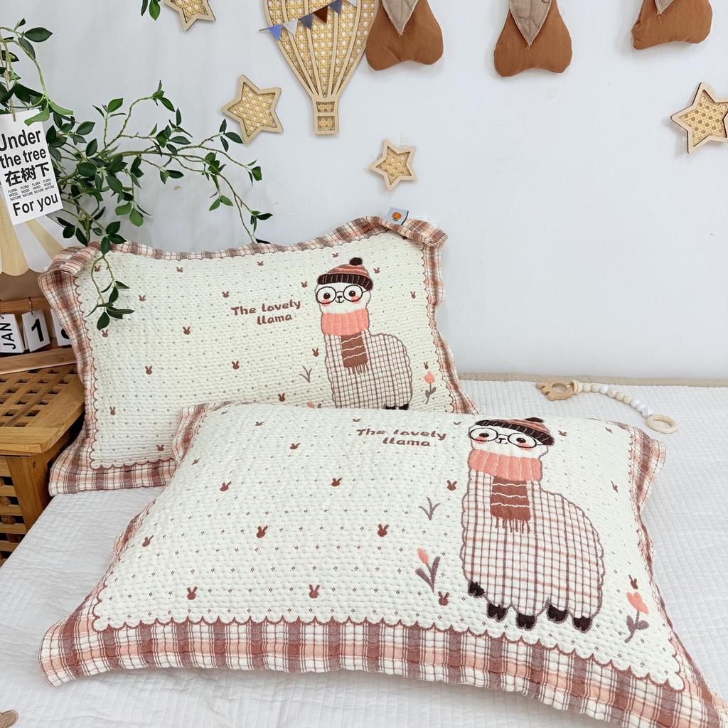 Cartoon Cotton Gauze Pillowcase Set: Soft, Breathable, Sweat-Absorbent Pillow Covers.