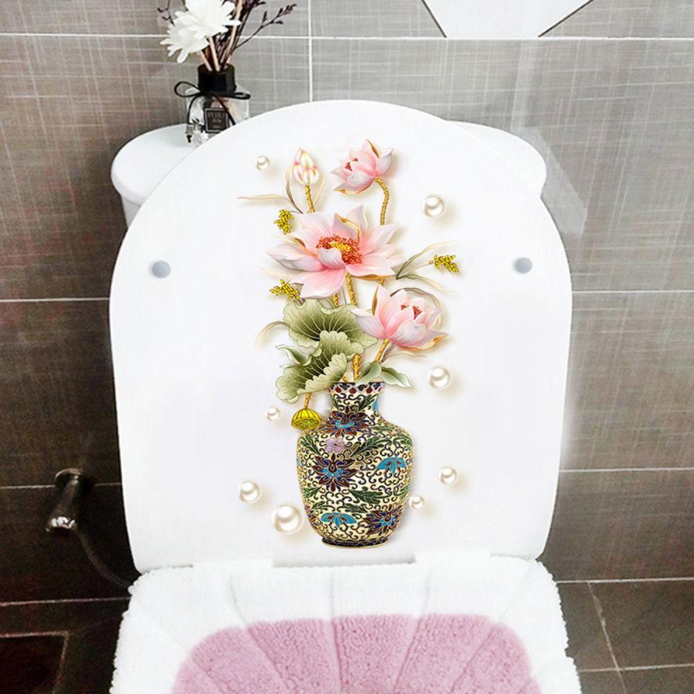 Mildew-proof Flower Butterfly Toilet Stickers Self-Adhesive Toilet Lid Decals  Bathroom