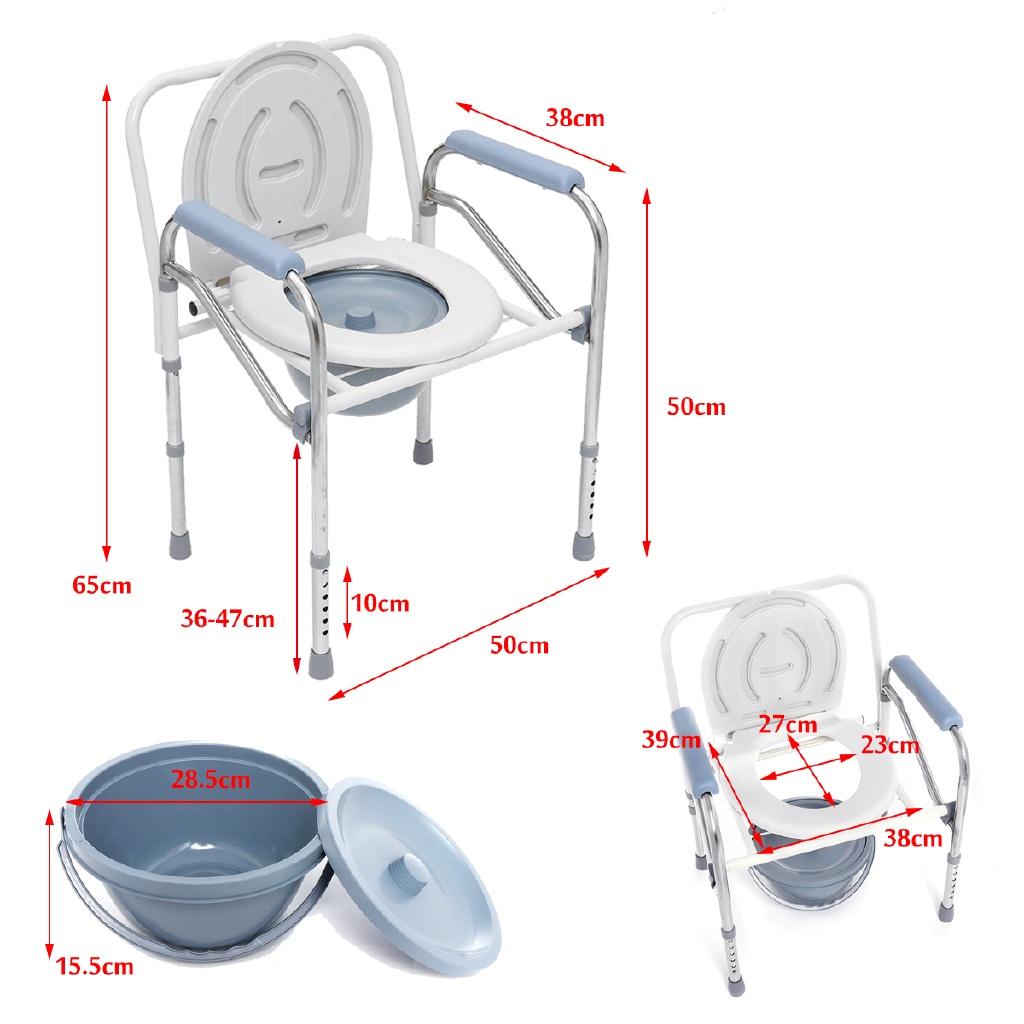 Silver Stainless Steel Portable Potty Chair Toilet Foldable Adjustable Commode Chair Closestool Chamber Pot For Elderly Men