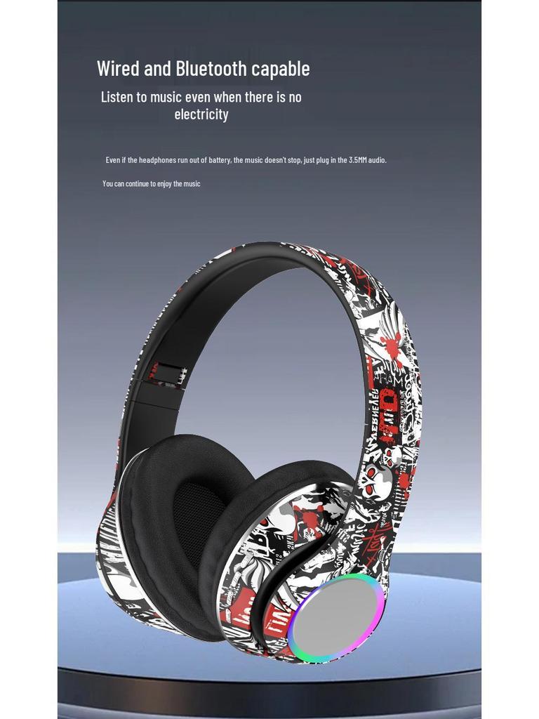Graffiti Wireless Over-Ear Headphones with Heavy Bass - Bluetooth 5.4 Universal Headset for Music and Mobile Devices.