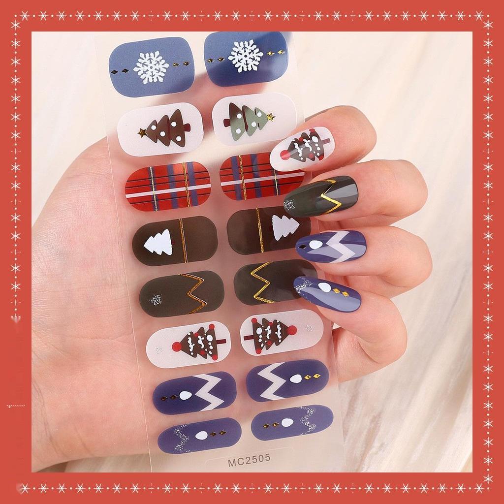 16-Finger French Christmas Gel Nail Stickers - No-Bake, European & American Fashion