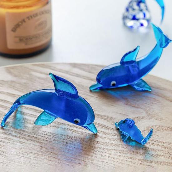 Dolphin Statue Clear Vivid Colorful Lovely Small Animal Glass Miniature Home Decoration