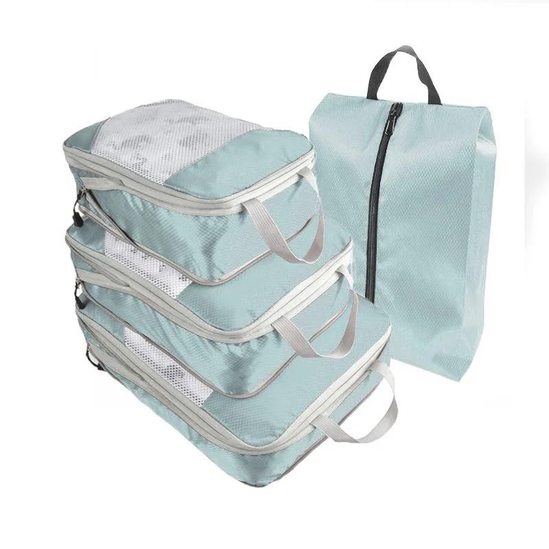 4 Pcs/set Compression Packing Cubes Travel Storage Bag Suitcase Packing Mesh Bags for Clothing Underwear Shoes