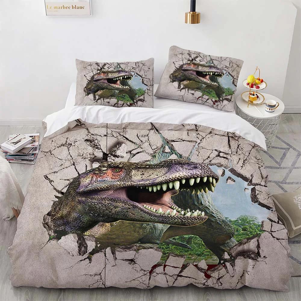 Dinosaur Duvet Cover Set King Queen Size For Kids Boys Girls Polyester Bedding Set Cartoon Wild Animals Pattern Comforter Cover