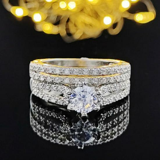 New Double-Layer Micro-Inlaid Zircon Ring Set - Luxury Party Wedding Band R5080