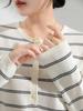 Women's Long Sleeve Merino Wool Striped Base Layer T-shirt, Autumn/Winter Outerwear or Innerwear, Cardigan Top.