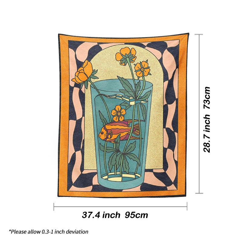 

VIKAMA Bohemian Art Tapestry Retro Contrast Colour Glass Floral Fish Print Tapestry Living Room Bedroom Wall Decoration 74x94cm(29x37in)