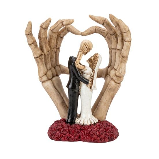 Huaqianguhh Skeleton Couple And Hand Ornament, with Rose Base, Durable Resin Gothic Skull Wedding Decor, for Halloween Decoration