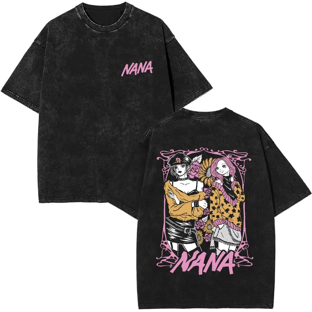 Anime Nana Osaki Vintage Washed T-shirts Grunge Black Stones Y2k Streetwear 90s Cartoon Oversized Short Sleeve T Shirt Unisex