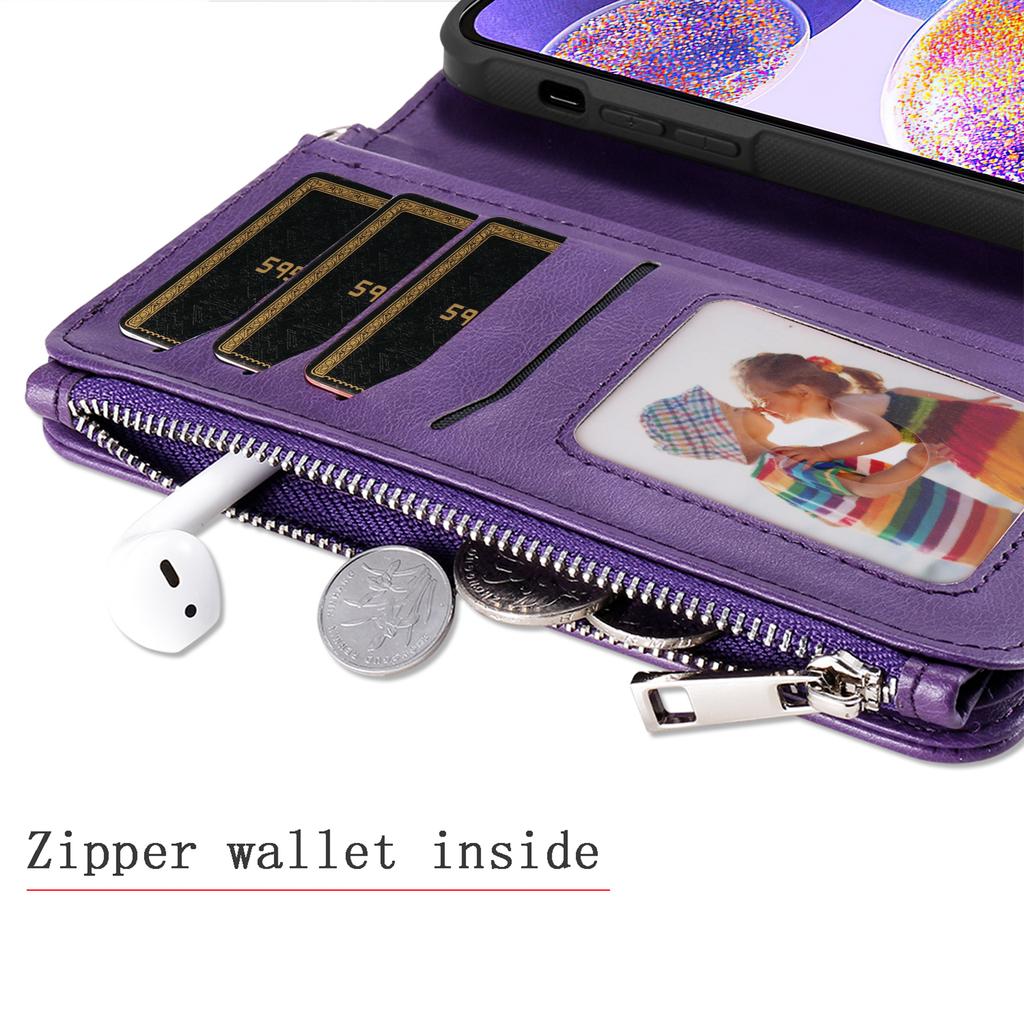Zipper Leather Wallet Magnetic Detachable Case for Samsung Galaxy S22 Ultra S21 FE S20 A52 A13 A23 A33 A53 A12 Cards Solt Cover