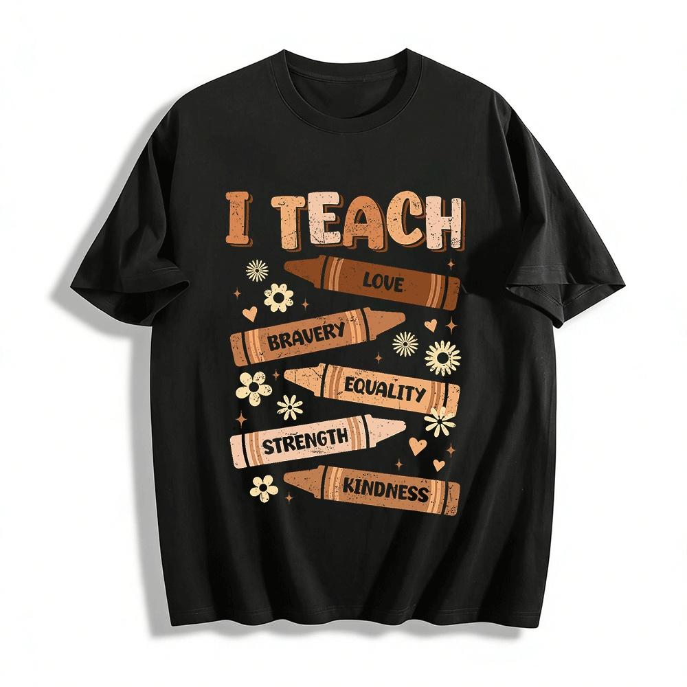 Vintage Teacher Shirt Teach Love Bravery Equality Strength Kindness Pure cotton T-shirt XXS