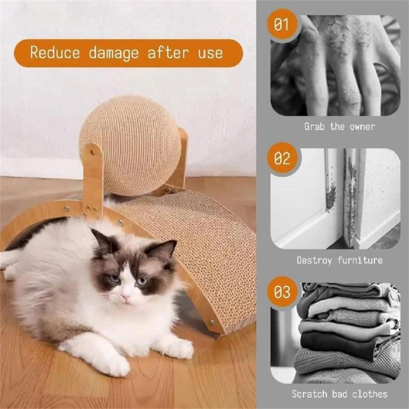 Durable Sisal Cats Scratching Post With Rotating Wheel Design And Natural Wood Structure For Furniture Protections