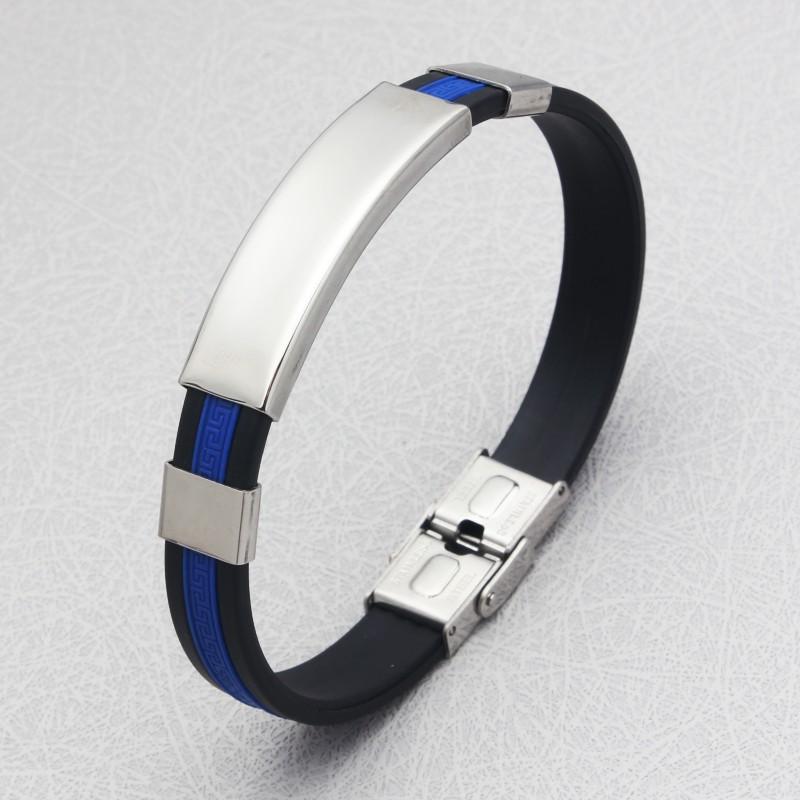 HNSP Nerezová Ocel Kov Kůže Silikonový Náramek Pro Muže Posilovna Sportovní Doplňky