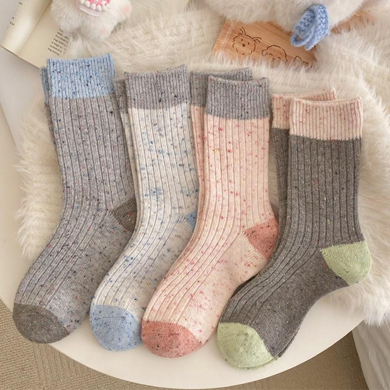 Wool Socks Children'S Season Medium Tube Socks Thickened Warm Dongdaemun Trend Color Matching Ideas Yarn Stacking Socks
