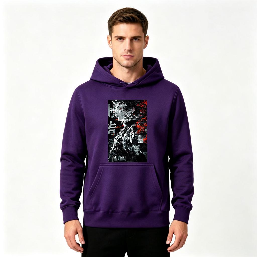 Men Anime Print Pullover Hoodie Casual Long Sleeve Streetwear Hooded Sweatshirt for Daily Wear