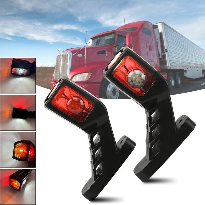 Lot de 2 feux de position latéraux LED 12V / 24V Fixation au châssis pour camions et camions bennes - Rouge/Blanc/Orange