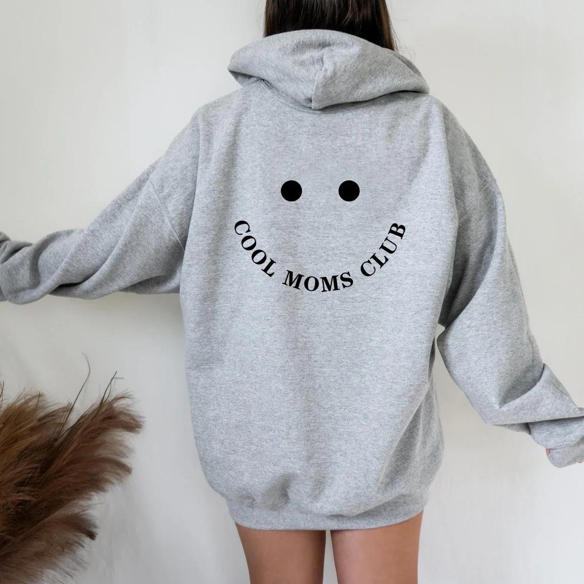 COOL MOMS CLUB Печать Свободный свитер с капюшоном Женщины Толстовка Толстовки Пуловеры цитата Мода S серый 1598₽