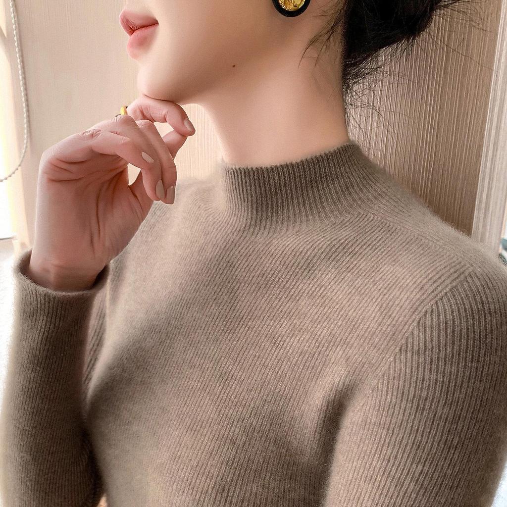 Women's Slim-Fit High-Neck Solid Color Casual Sweater