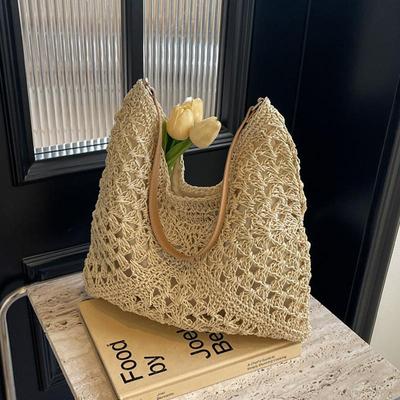 Borse a tracolla con manico superiore, alla moda, in paglia, da donna, intrecciate in carta, grandi capacità, estive, da spiaggia, in paglia, casual, tote bag