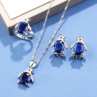 Neuankömmling Niedliche Pinguine Klassische Schmucksets Braut Halskette und Ohrringe Ring für Frauen Party-/Weihnachtsgeschenk