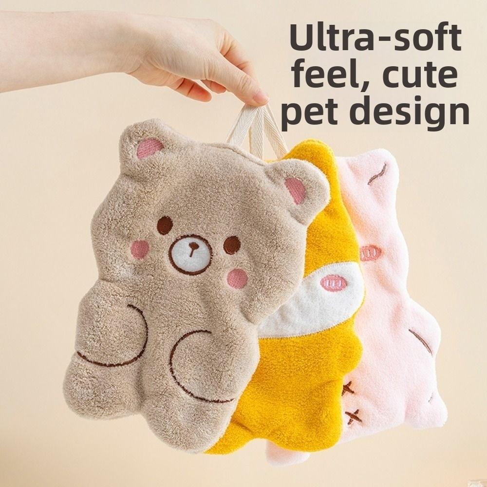 New Cartoon Animals Wipe Hand Towel Absorb Water Thickened Kitchen Cleaning Rag Coral Velvet Hanging Bathroom Hand Cloth
