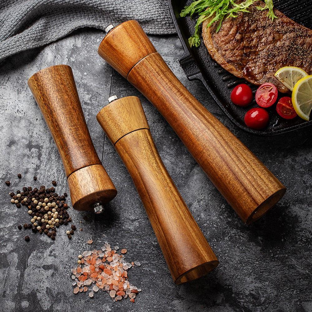 Refillable Natural Wooden Manual Sea Salt Jar Salt and Pepper Mill Spice Grinder Kitchen Tool