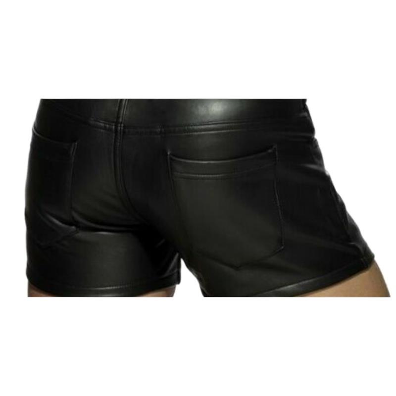 Pantalones cortos casuales de cuero de color sólido para hombre 2024