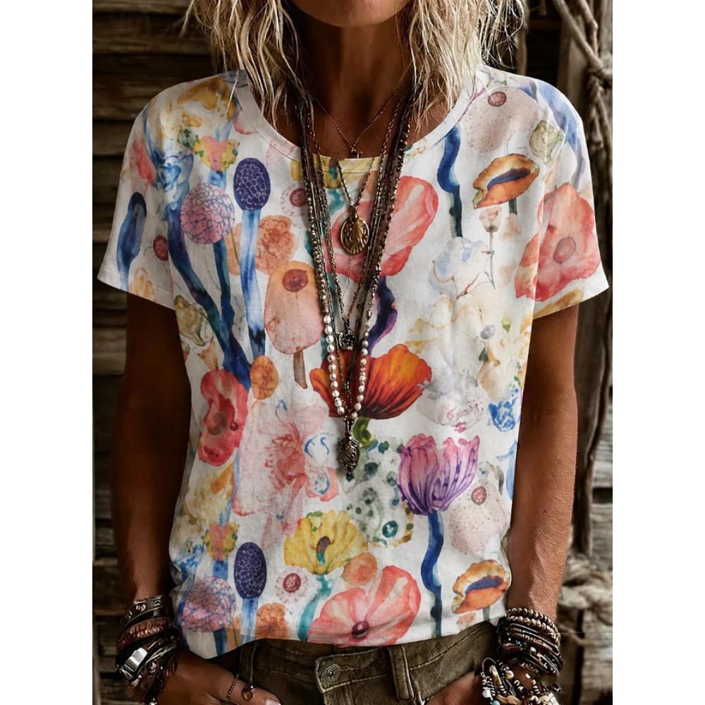 Fashion Women Retro Creative Vintage Daisy Print T Shirt Funny Casual O-neck Short Sleeves T-shirt Summer Female Tee Shirt
