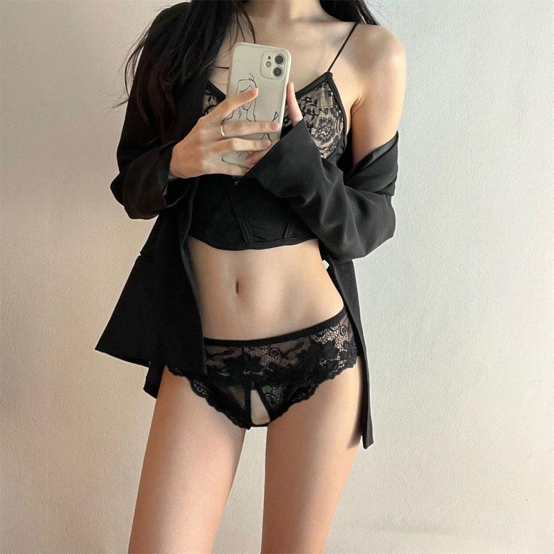 Crotchless G-strings Transparent Sexy Heart Scallop Cut Out Thongs Lingerie Women's Underwear Erotic Outfits Pornographic