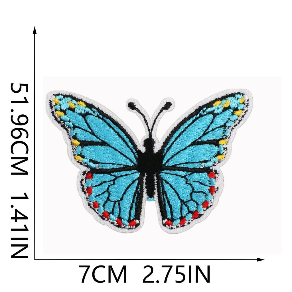 Butterfly World Embroidery Cloth Sticker Colored Flower Butterfly Computer Embroidery Label Clothes Decorative Patch Sticker Blue Butterfly