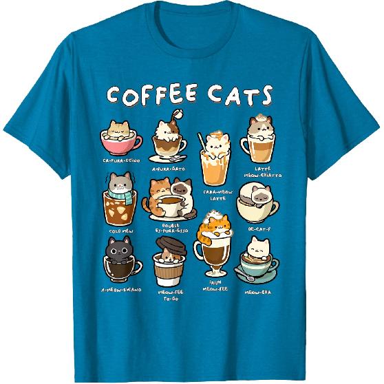 Cute Coffee Cats Kawaii Pun Funny Cat Lover Barista T-Shirt