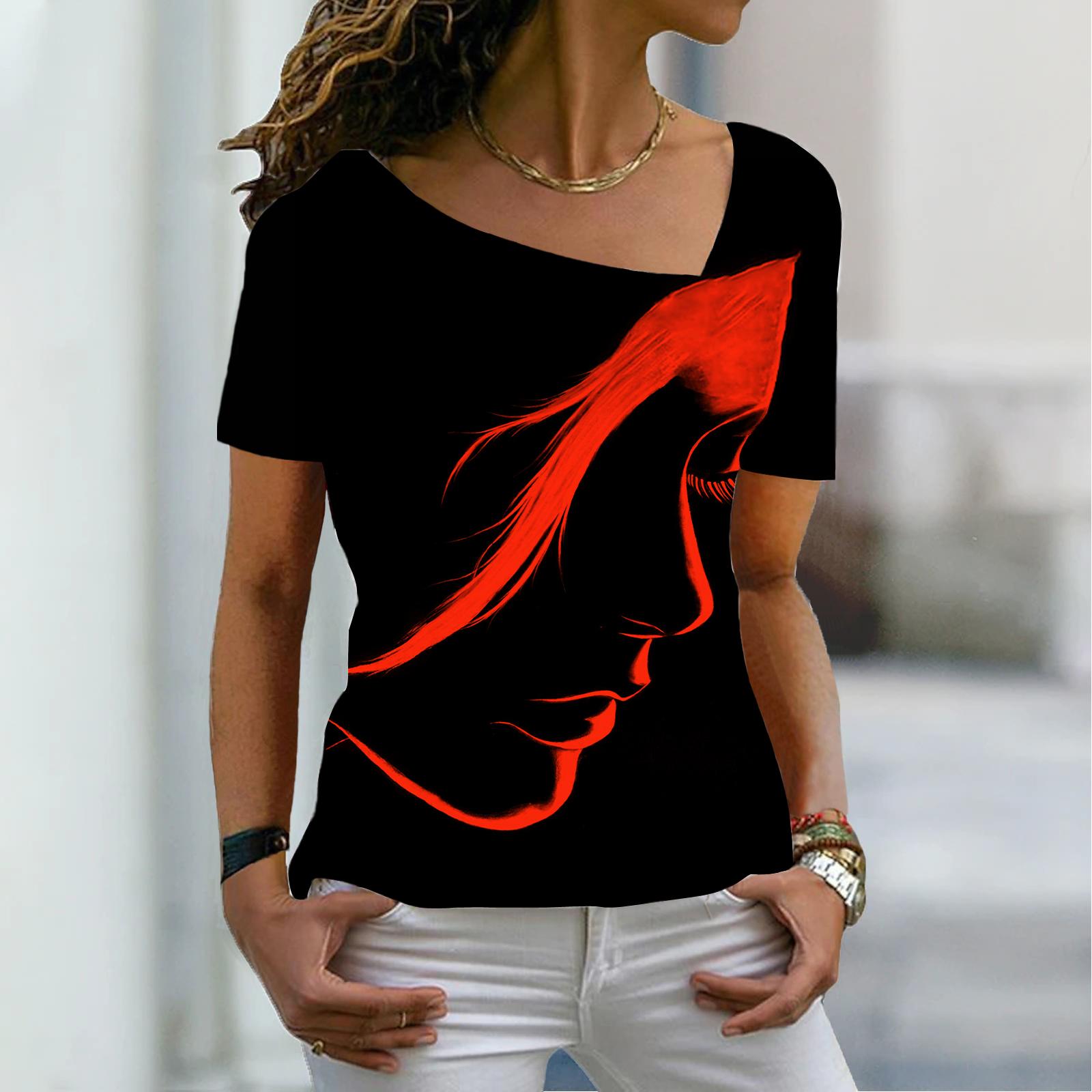 

Женская мода, новая ретро-футболка с принтом лица, футболка с короткими рукавами и v-образным вырезом, базовая рубашка, топ, летний топ XS-8XL/3D печать M