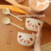 ZISIZ Cute Cream Style Underglaze Ceramic Bowl & Spoon Set