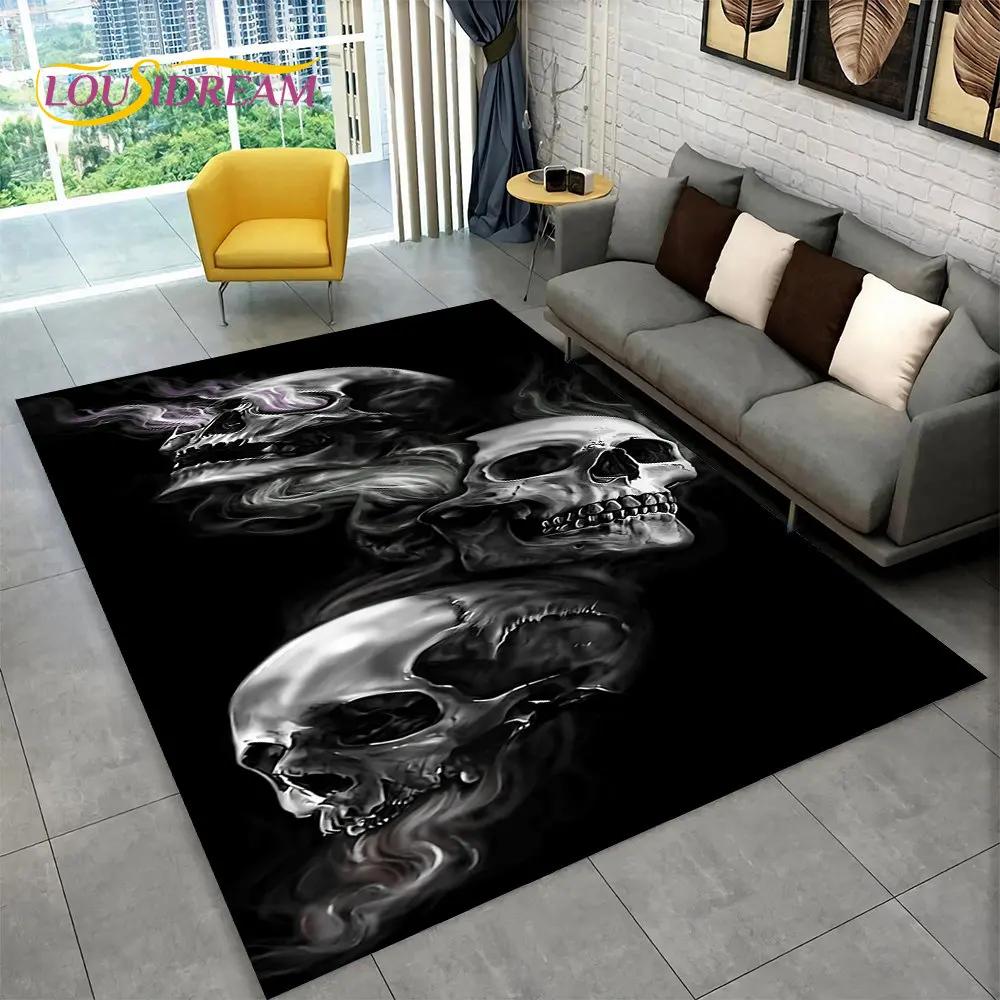 Horror Skull Gothic Witchcraft Area Rug,Carpet Rug for Living Room Bedroom Sofa Playroom Doormat Decoration,Non-slip Floor Mat