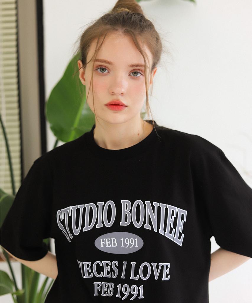 BONIEE Arch Typo 1991 Graphic Loose Oversized T-Shirt Black