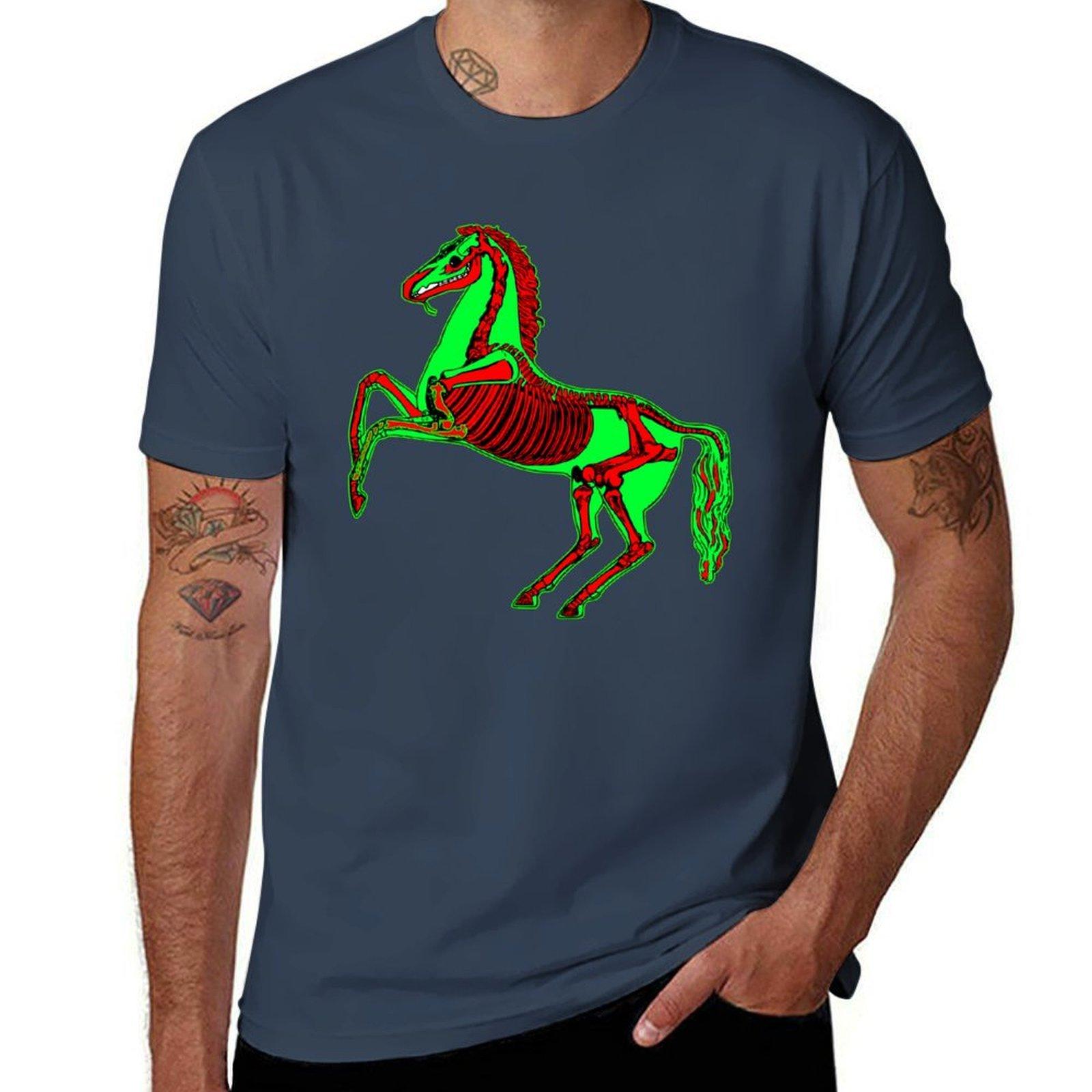 Green And Red Skeleton Horse Tshirt Casual Daily Wear Short Sleeve Top S