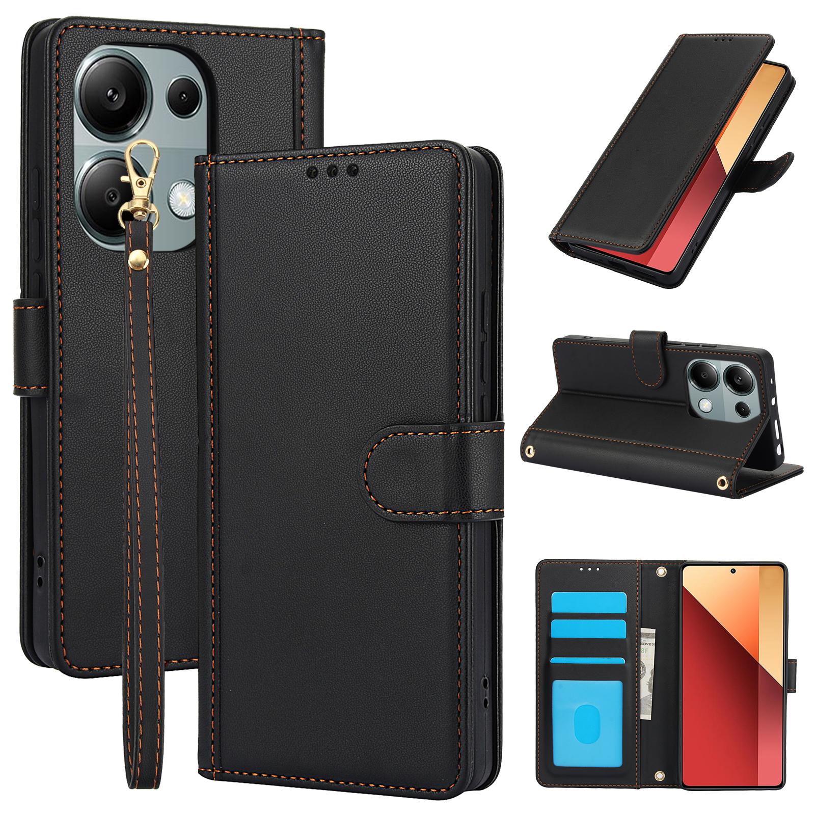 

SY-003 For Xiaomi Poco M6 Pro 4G/Redmi Note 13 Pro 4G Case PU Leather Stand View Phone Wallet Cover with Hand Strap B