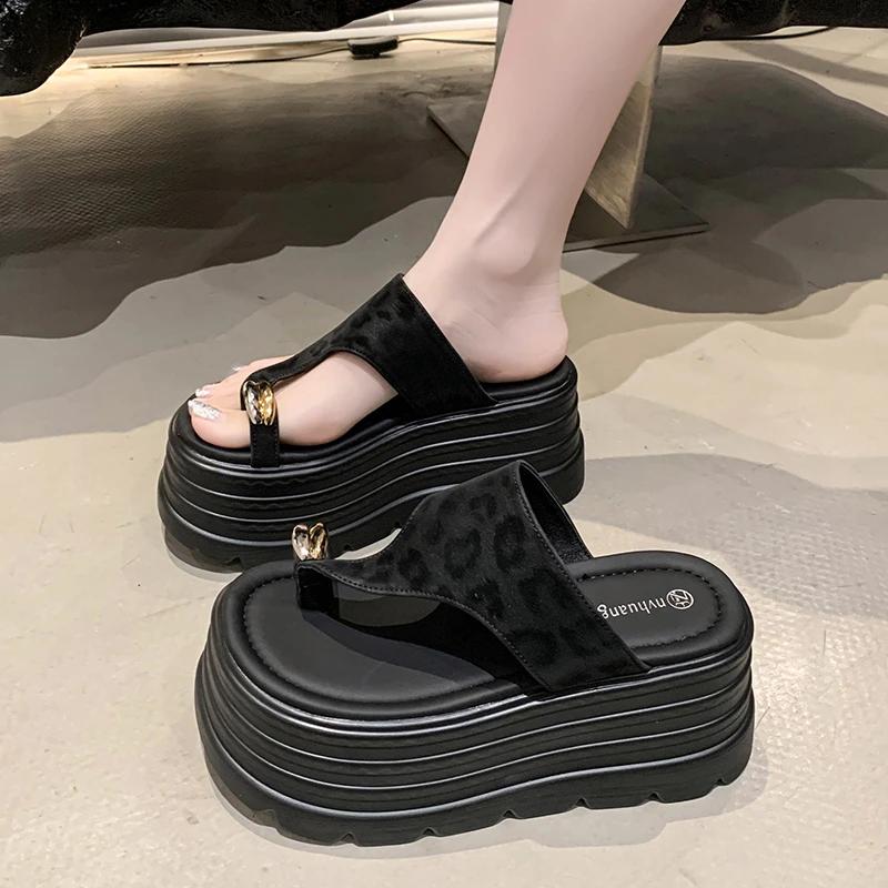 Modă 8CM NOU Modă Femei Vară Clip Deget Sandale Groase Platformă Pană Tocuri Înalte Papuci Femeie Talpă Groasă Șlapi Plajă