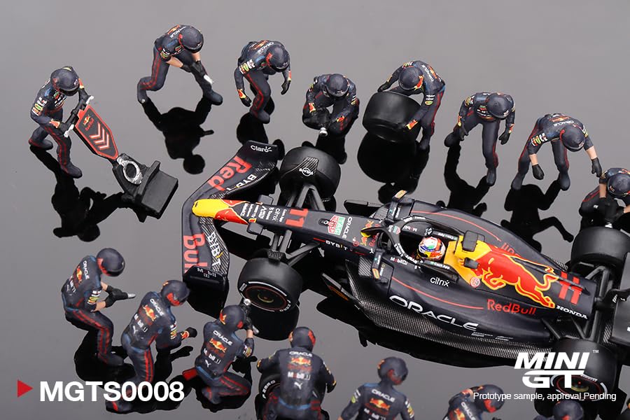 TrueScale Miniatures MINI GT Oracle Red Bull Racing RB18 2022 3rd Place Car Abu Dhabi Grand Prix Sergio Perez Pit Crew Set Completed Product 1/64 #11