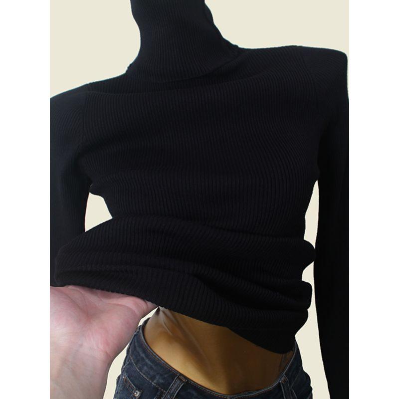 Minimalist Casual Pure Color Turtleneck Bottoming Shirt Fall and Winter Inner Wear Warm Long Sleeves Women's Pullover Rib Knitwear