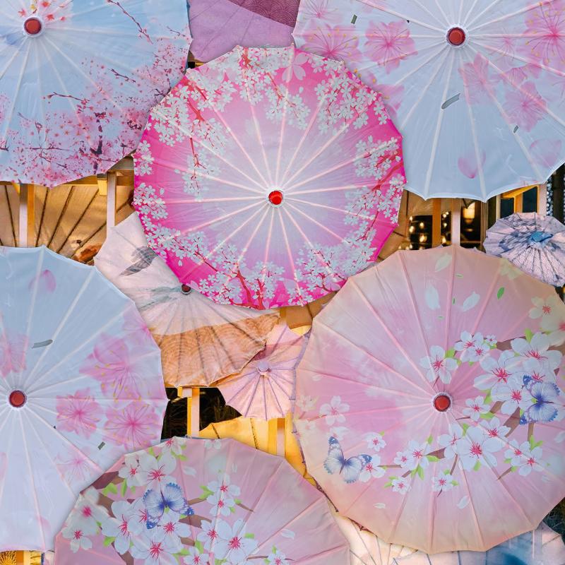 1Pc Japanese Style Vintage Umbrella Colorful 56cm for Festival Accessories Cherry Blossom Silk Cloth Stage Performance Props