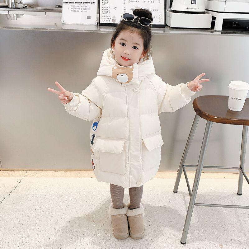 Girls' Winter Mid-Length Down Jacket: Fashionable, Thickened Cotton Coat for Baby Girls and Children.