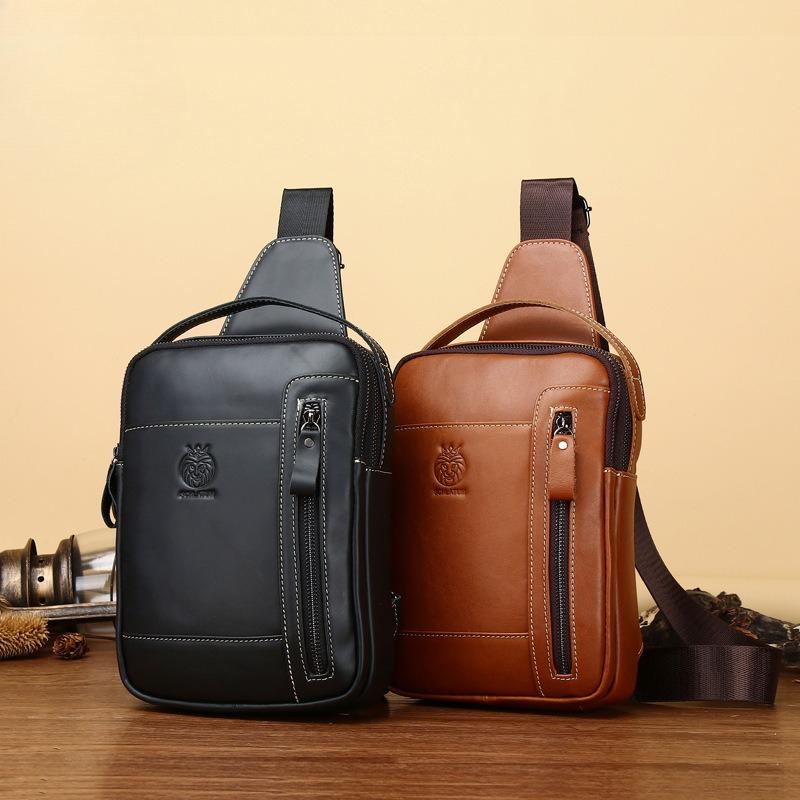 Men's Genuine Leather Single-shoulder Crossbody Bag, Genuine Leather Retro Front Shoulder Bag
