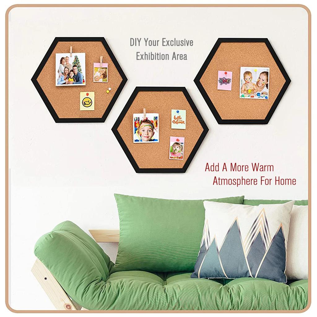 Equilateral Hexagon Cork Board Message Board with Wood Frame Decorative Postcard Wall Bulletin Board New Style Pin Boards