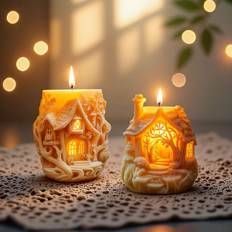 1Pc 3D Treehouse Silicone Mold DIY Elf Tree House Candle Mold Funny Castle Chimney House Resin Concrete Gypsum Mold