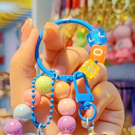 Keychain Strong Load-Bearing Macaron Color Beads Key Chain with Glitter Cicada Pendant Portable Anti-Lost Mobile Phone Chain Bag Hanger