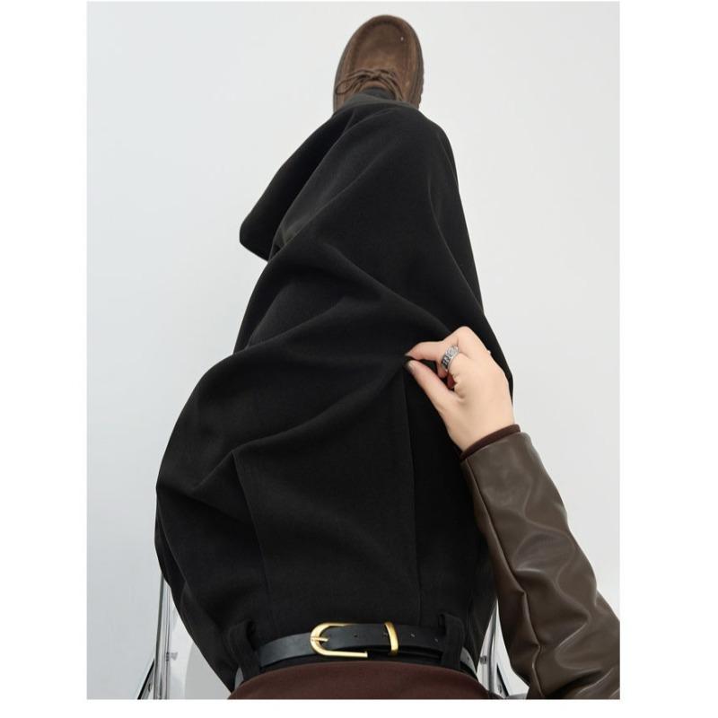 Winter Autumn High Waist Wool Pleated Skirt Women A Line Midi Skirt Solid Color Flared Skirt Slimming Long Skirt