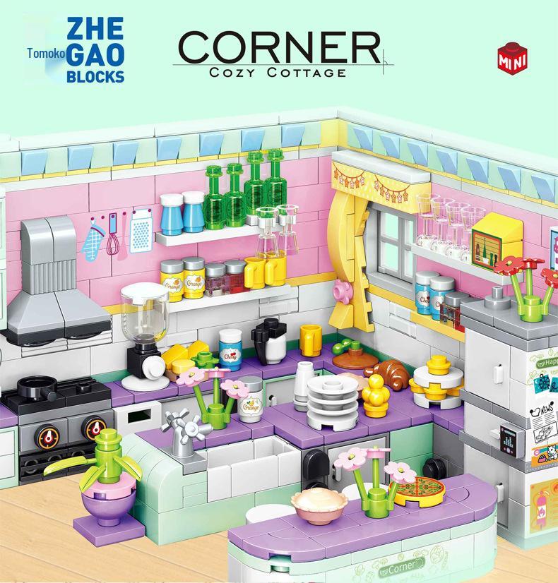 Zhegao Mini House Street View Kitchen Blocks: Creative Educational Toys Compatible with Lego for Girls.