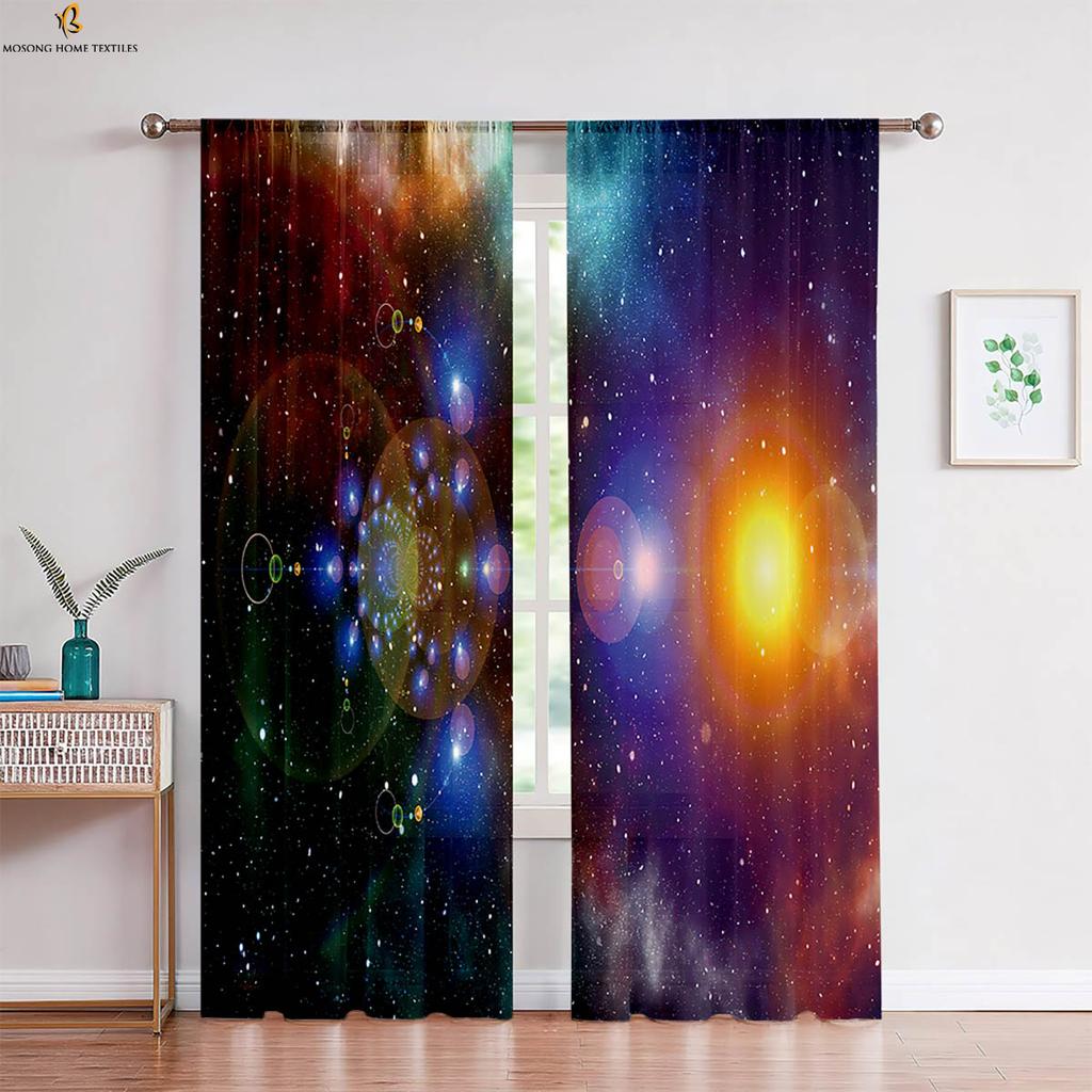 Wunderschöner Sternenhimmel Planet 3D-gedruckter Vorhang Stangentasche Fenstervorhang Geeignet für Schlafzimmer Wohnzimmer Arbeitszimmer Dekorativ