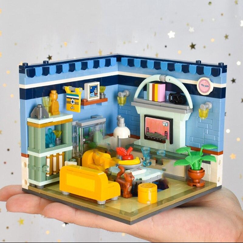 LOZ 1901 City Architecture House Corner Living Room Cat Television DIY Mini Blocks Bricks Building Toy for Children Gift No Box